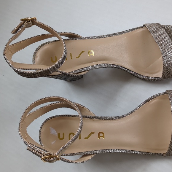 Unisa Glitter Embellished Strappy Chunky Heel Dressy Sandal 8.5M Silver - Picture 6 of 16